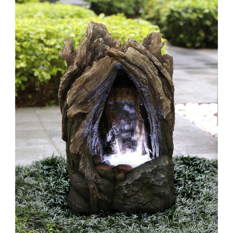 20" LED Lighted Tree trunk Waterfall Outdoor Garden Fountain
