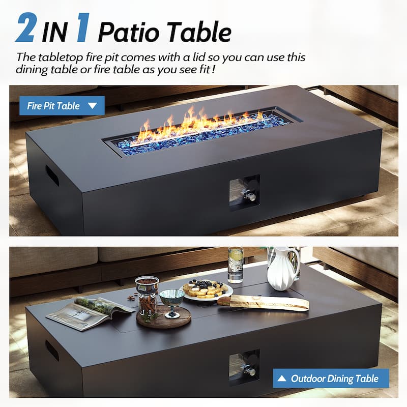 UPHA 56 Inch Outdoor 50,000 BTU Iron Propane Fire Pit Table with Tank Cover and Lid - 56.1