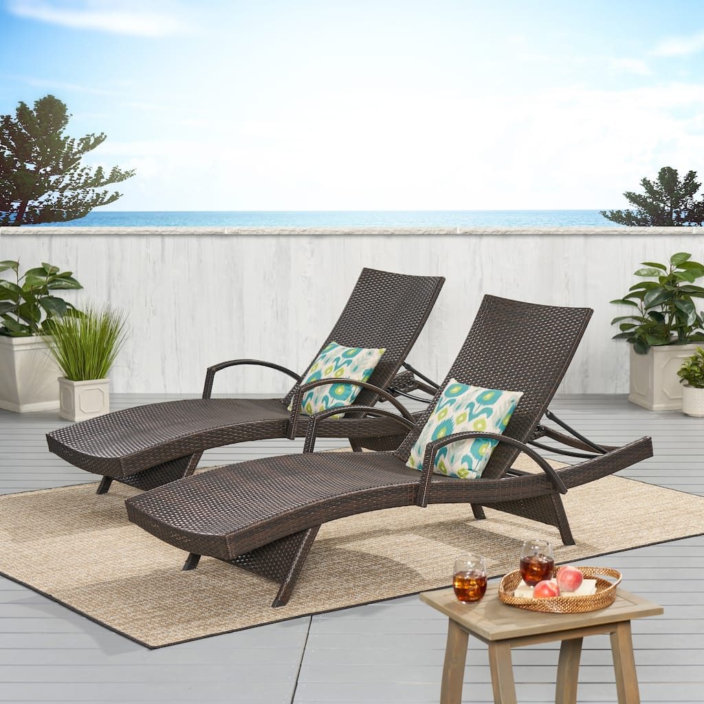 Outdoor Wicker Adjustable Chaise Lounge with Arms w/ table (Set of 2) by Christopher Knight Home