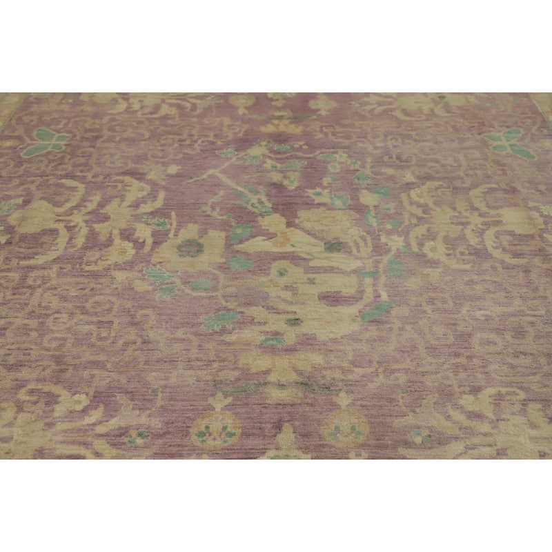 Hand Knotted Traditional Wool Purple Floral Area Rug - 9' 11'' X 9' 10''