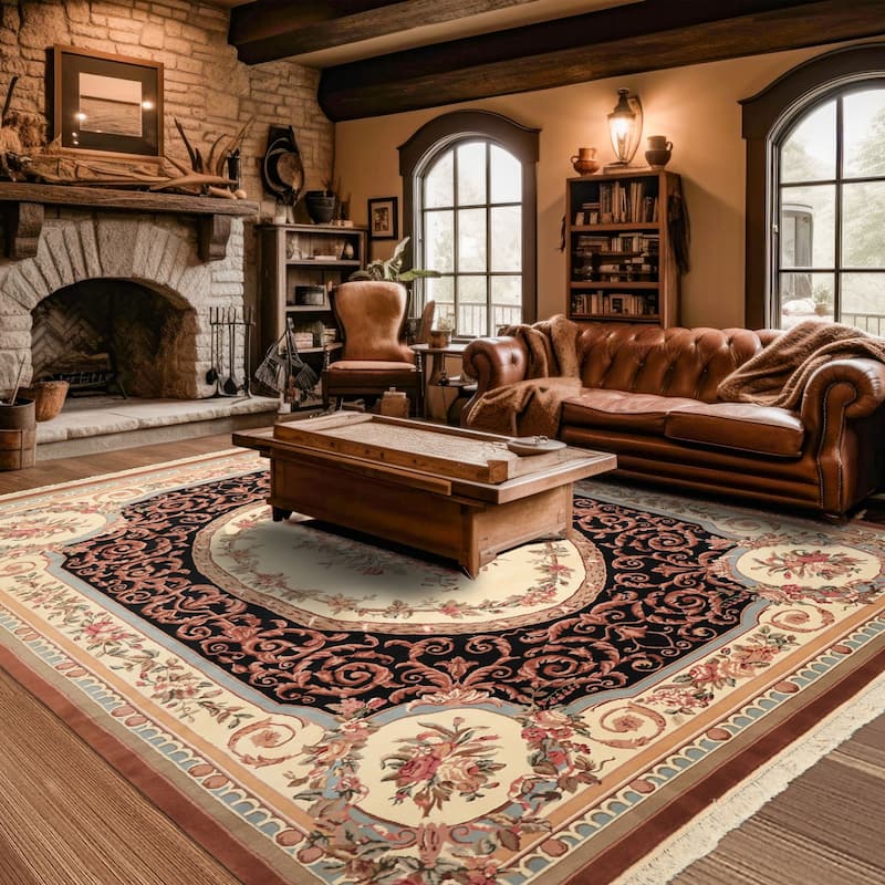 8'11''x11'11'' Hand Knotted Wool Ivory Aubusson Savonnerrie Floral Botanical Rug - 8' 11'' x 11' 11'' - 8' 11'' x 11' 11''