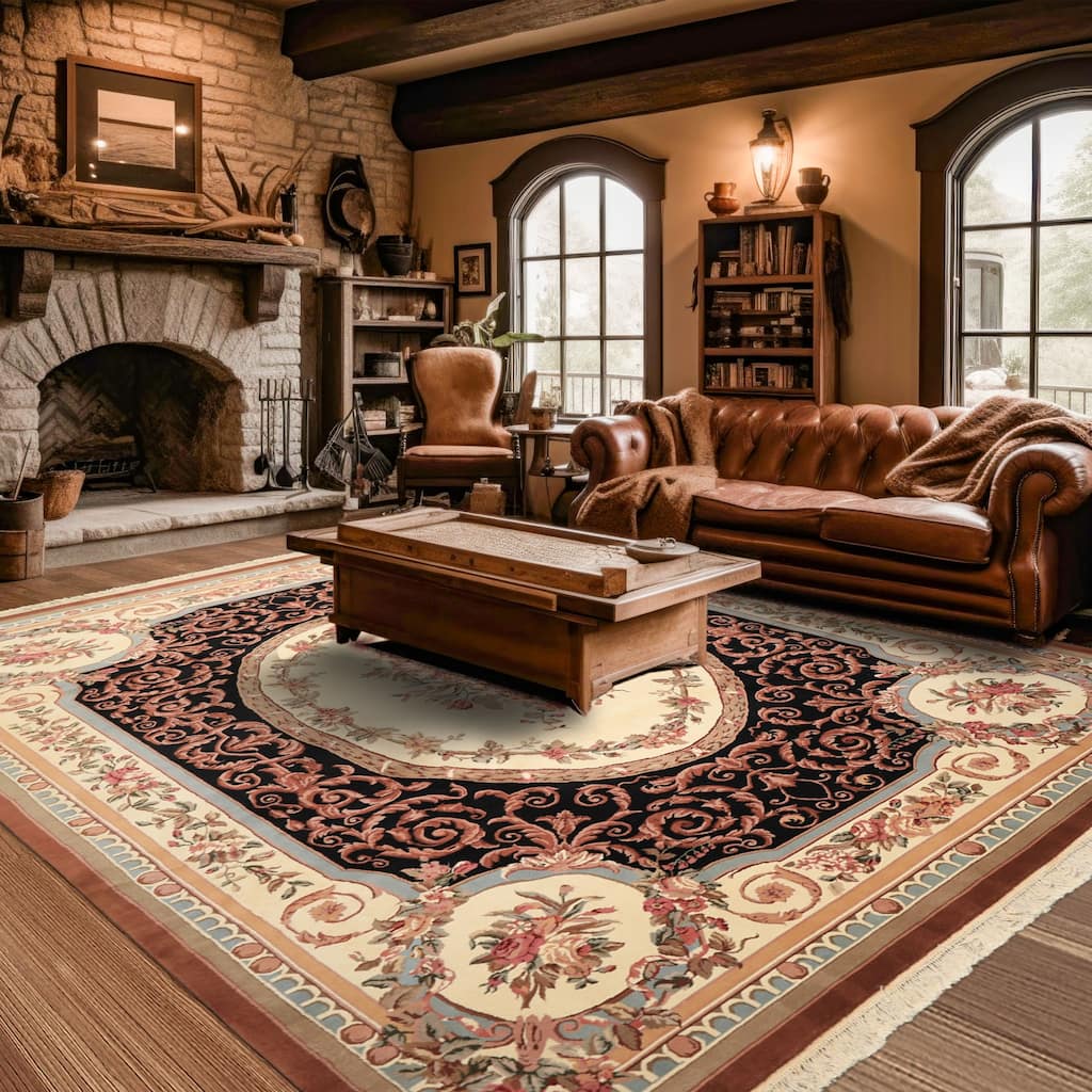 8'11''x11'11'' Hand Knotted Wool Ivory Aubusson Savonnerrie Floral Botanical Rug - 8' 11'' x 11' 11''