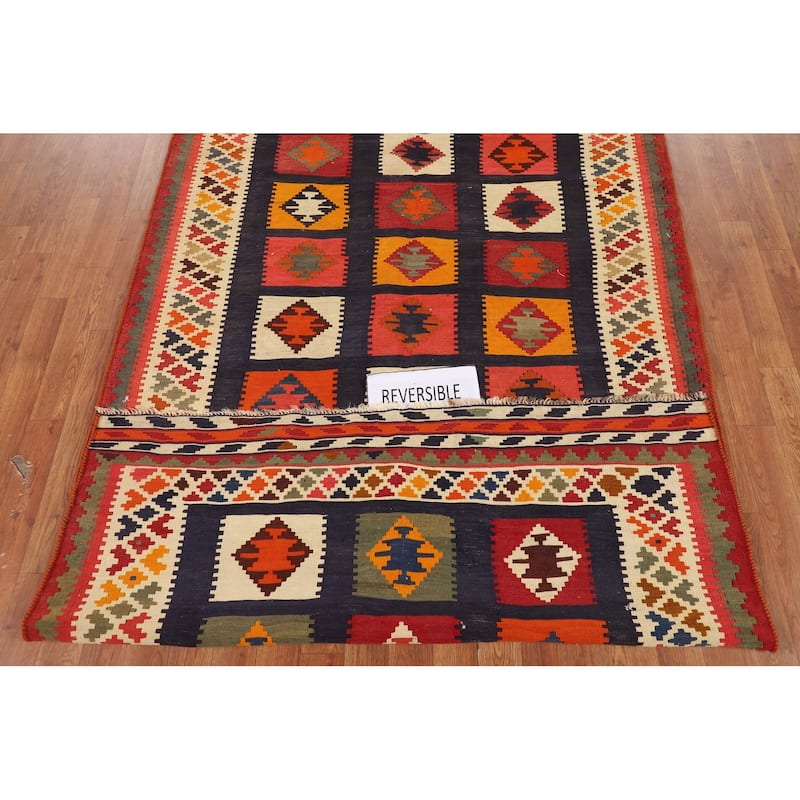 Blue Kilim Qashqai Persian Vintage Area Rug Hand-Woven Wool Carpet - 4'7"x 8'8"