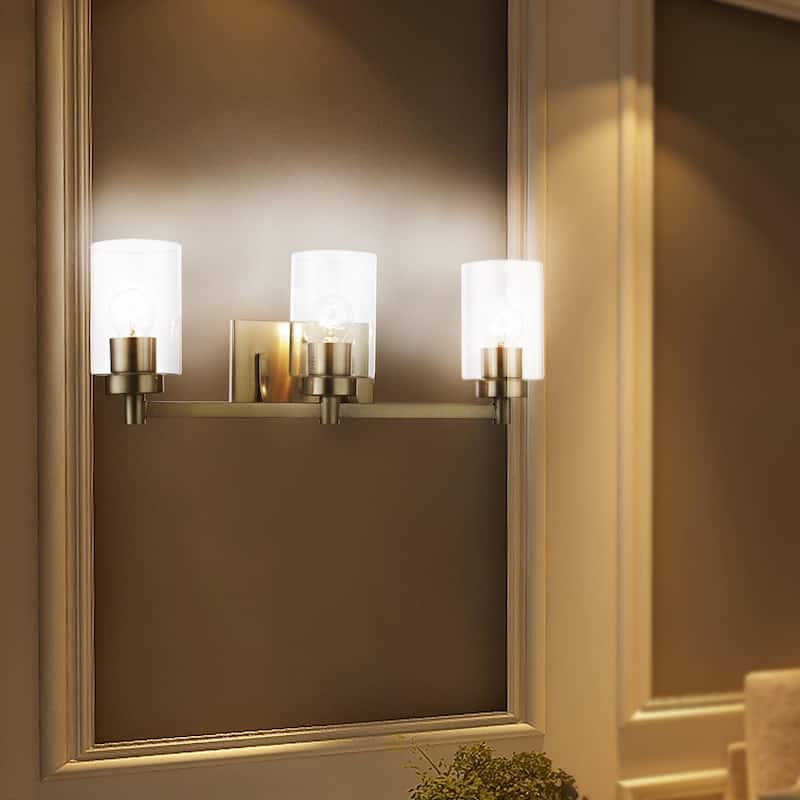 Yelena Brushed Nickel 3-Light Cylinder Clear Glass Shade Wall Sconce