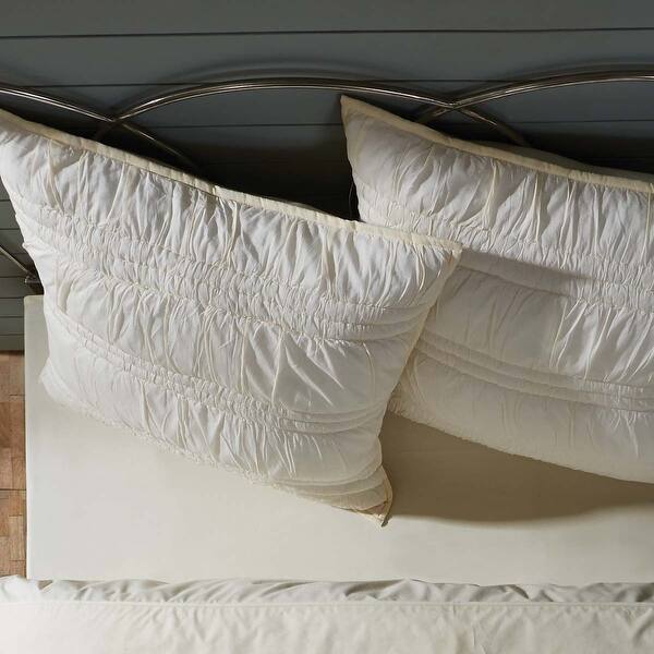 slide 1 of 1, Farmhouse Bedding VHC Natasha Euro Sham Cotton Solid Color Ruched Ruffle Voile