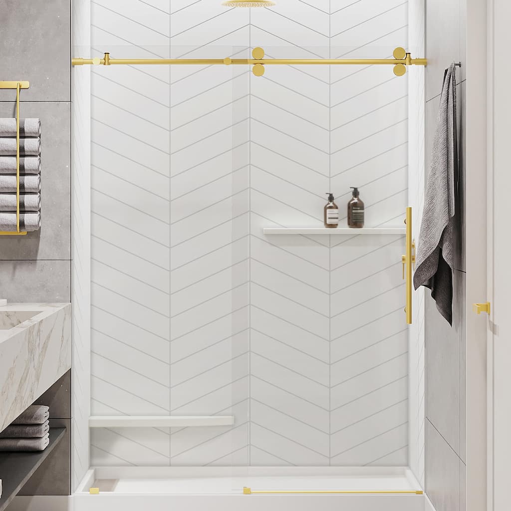 Seawin Briza 44 - 48 x 76 inches Frameless Sliding Shower Door 3/8 in. (10 mm) Clear Tempered Glass with NanoShield Coating