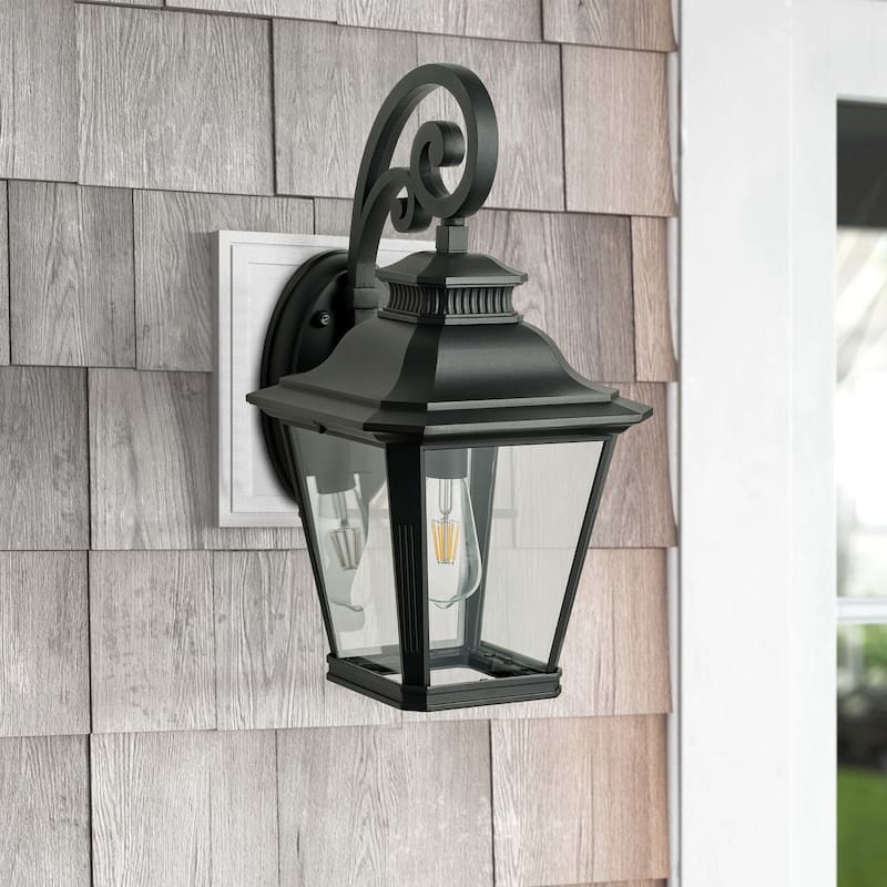 Black 1-Light Outdoor Dusk to Dawn Wall Light with Glass Shade