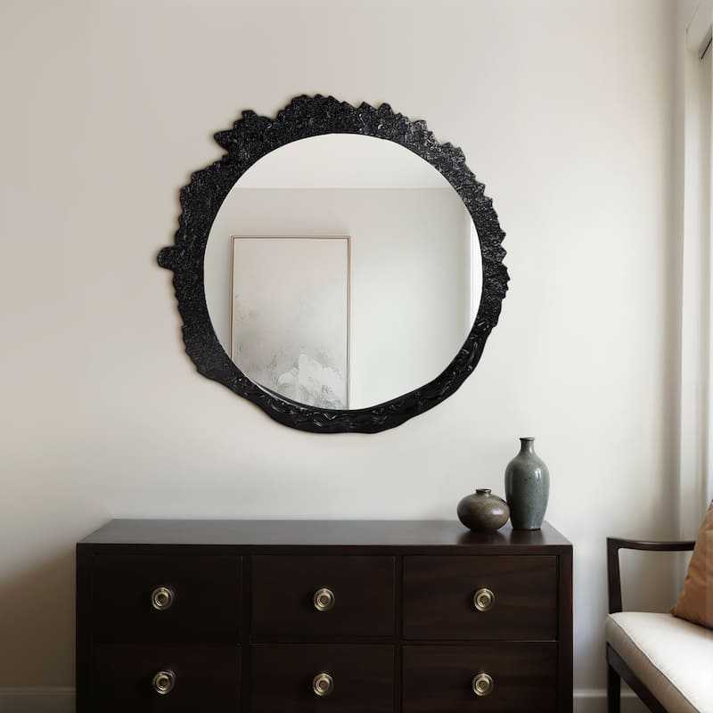 Metal Modern Textured Frame Wall Mirror - Black, 35" - 35.0"