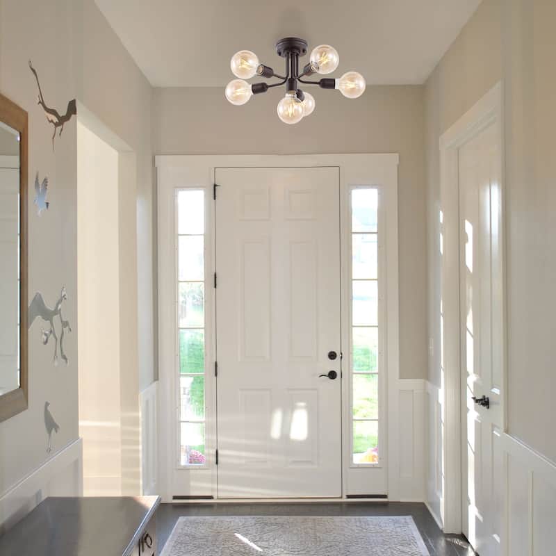 Marcel 20" 6-Light Globe Farmhouse Modern Iron Bistro LED Semi Flush Mount, Oil Rubbed Bronze by JONATHAN Y
