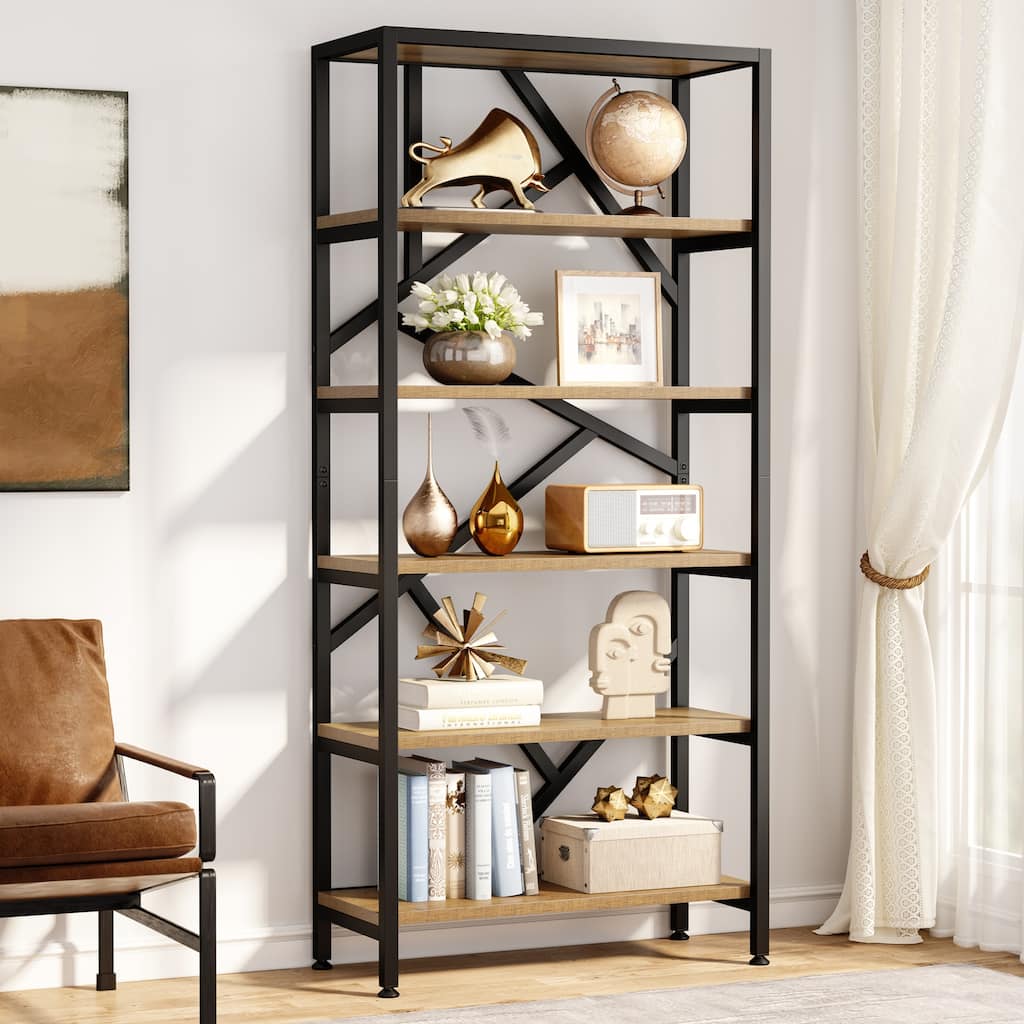 71 Inch Industrial Bookshelf, 6 Shelf Etagere Bookcase