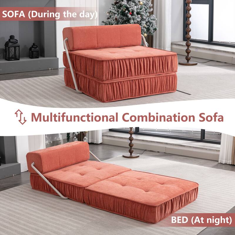 Folding Sofa Futon Sleeper Chair, Convertible Floor Couch and Mattress with Removable Cushion for Small Spaces