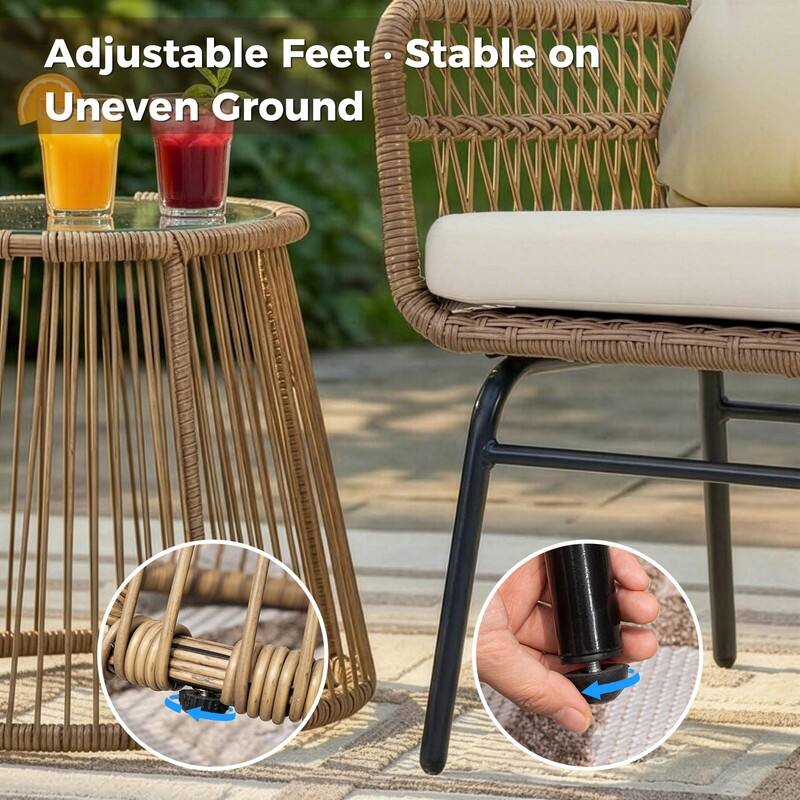 6-Piece Boho Wicker Patio Furniture Set, L-Shaped Sectional Sofa with Ice Bucket, 500 lbs Capacity Outdoor Conversation Set