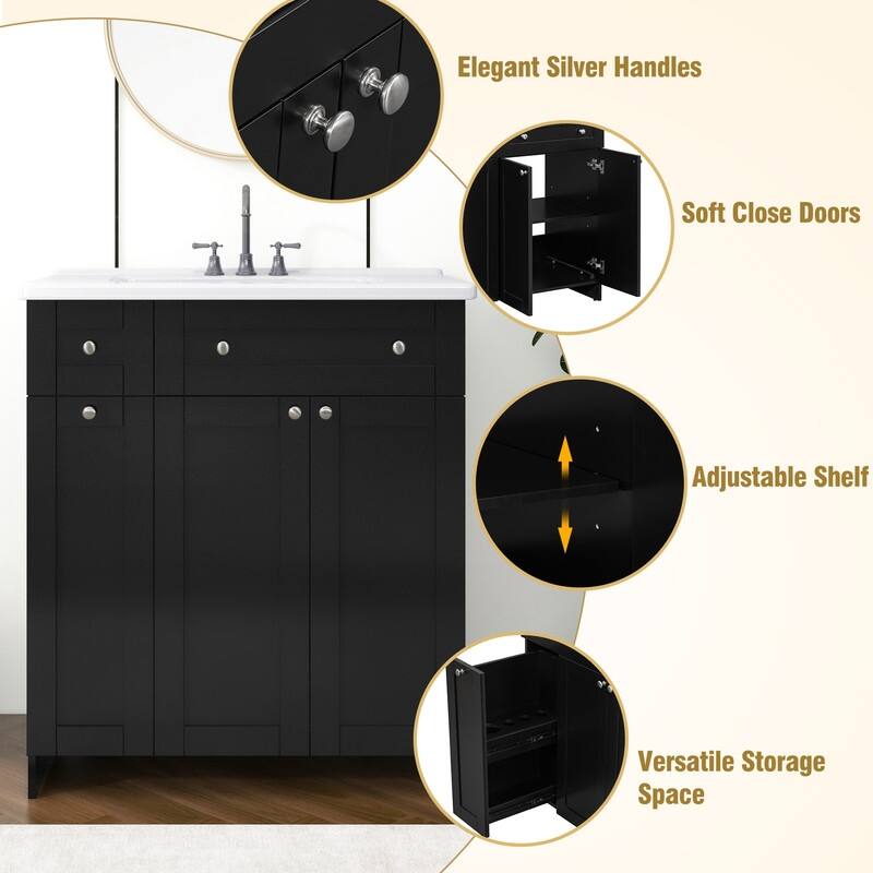 Modern 30-Inch Bathroom Vanity Cabinet with Easy-to-Clean Resin Integrated Sink in Blue