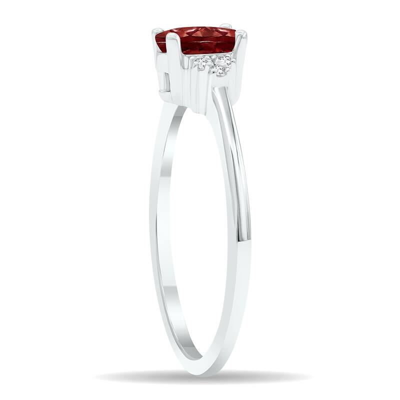 Women's Garnet and Diamond Half Moon Ring in 10K White Gold