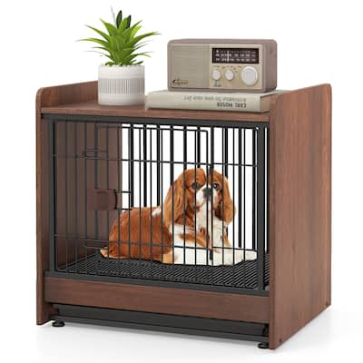 Gymax Dog Cage Furniture w/Removable Tray & Lockable Door Adjustable