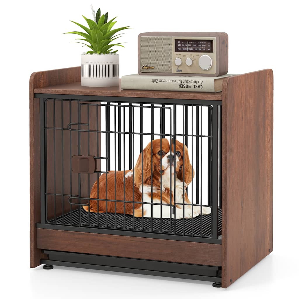 Gymax Dog Cage Furniture w/Removable Tray & Lockable Door Adjustable