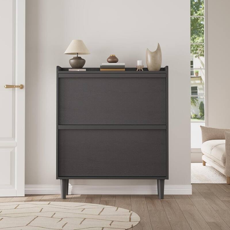 Narrow Shoe Cabinet Organizer with 2 Flip Drawers for Entryway, Hallway, Living Room