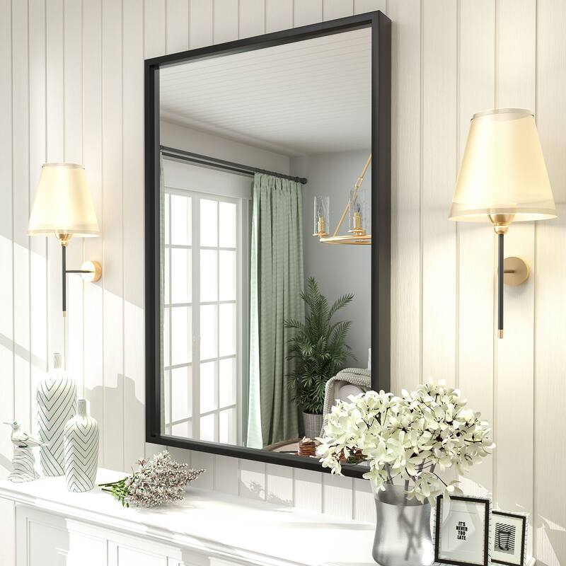 Aluminum Alloy Framed French Cleat Mounted Tempered Glass Wall Vanity Mirror