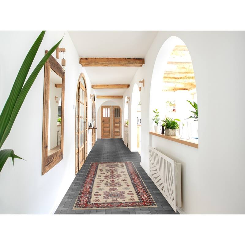 Ivory Kazak Oriental Runner Rug Hand-Knotted Wool Carpet - 2'9"x 7'10"