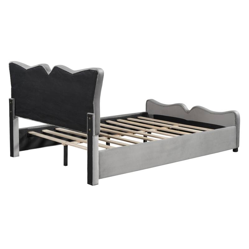 Velvet Upholstered Full Platform Bed with Distinctive Headboard and Durable Construction, Easy Assembly