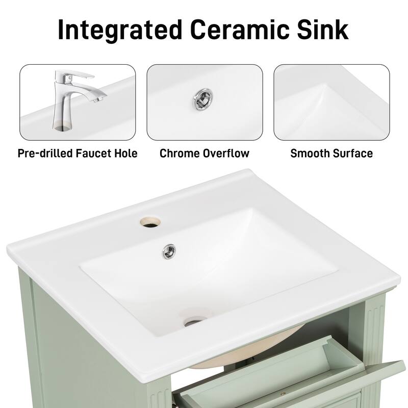 20" Bathroom Vanity with Sink, Freestanding Cabinet with Tilt-Out Drawer, Adjustable Shelf, Solid Wood Legs, Single Hole Faucet
