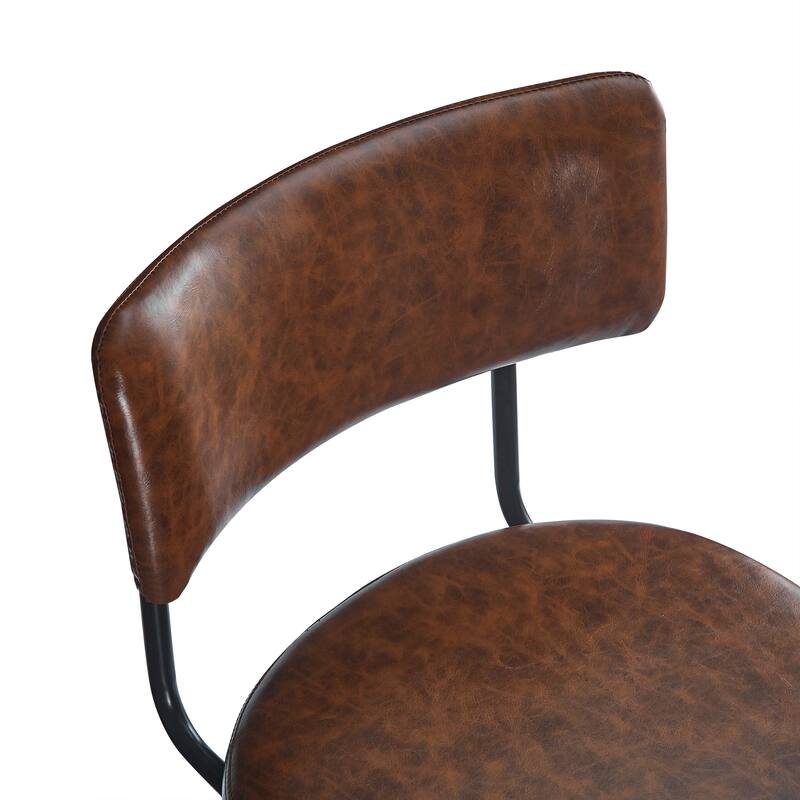 Roomfitters 26'' Retro Swivel Counter Stools, Set of 2 PU Leather Bar Chairs with Cushioned Seat and Iron Frame