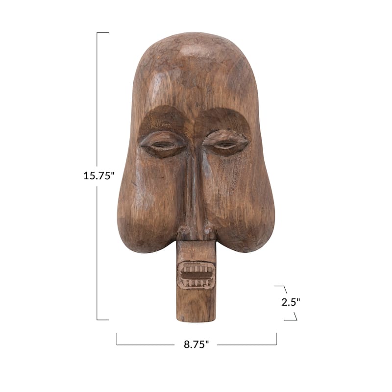 Hand-Carved Albasia Wood Mask Wall Décor