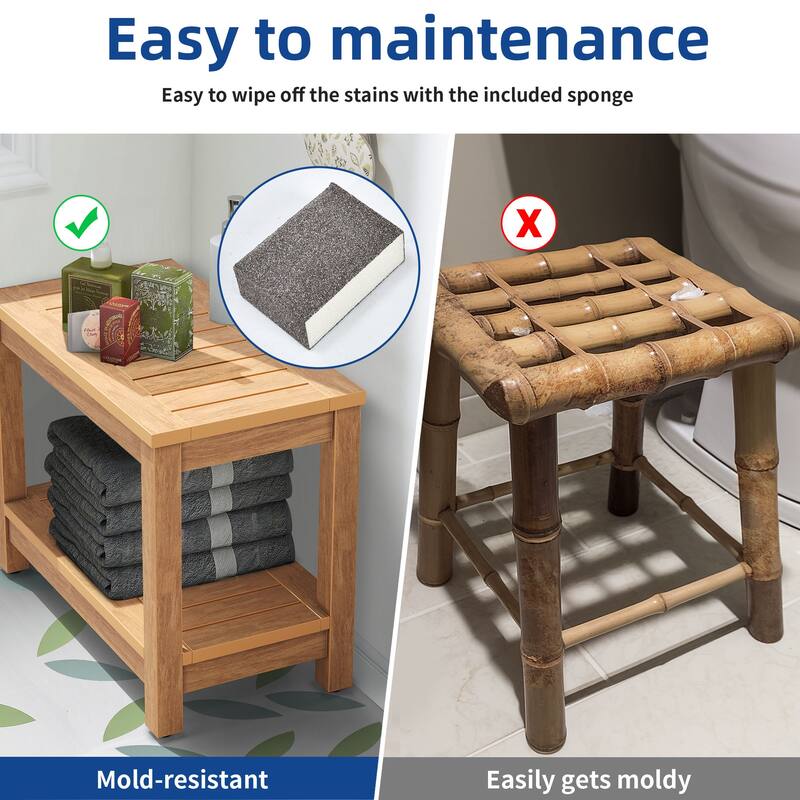 Moasis 2-Tier Shower Bench Water Resistant Bath Shower Stool With Storage Shelf