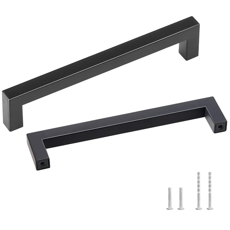 Matte Black Stainless Steel Cabinet Handles 10Pcs, No-Drill Design - 6.69 x 0.47 x 1.38 inches - Black