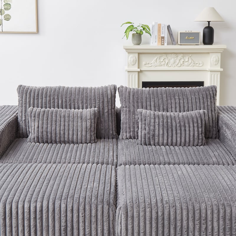 87" Corduroy Modular Lounge Chaise with 2 Removable Footstools, No Assembly Required