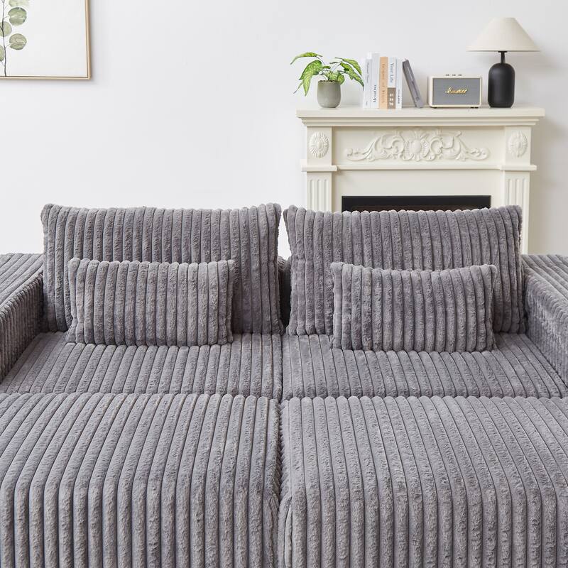 87'' Oversized Corduroy Chaise Lounge with Removable Ottoman Bench, Modular Sleeper Sofa Couch