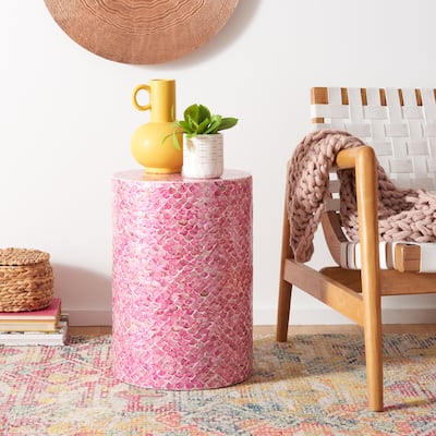 SAFAVIEH Rilla Dark Pink Round Accent Table - 13.8" W x 13.8" L x 19.7" H - 14Wx14Dx20H
