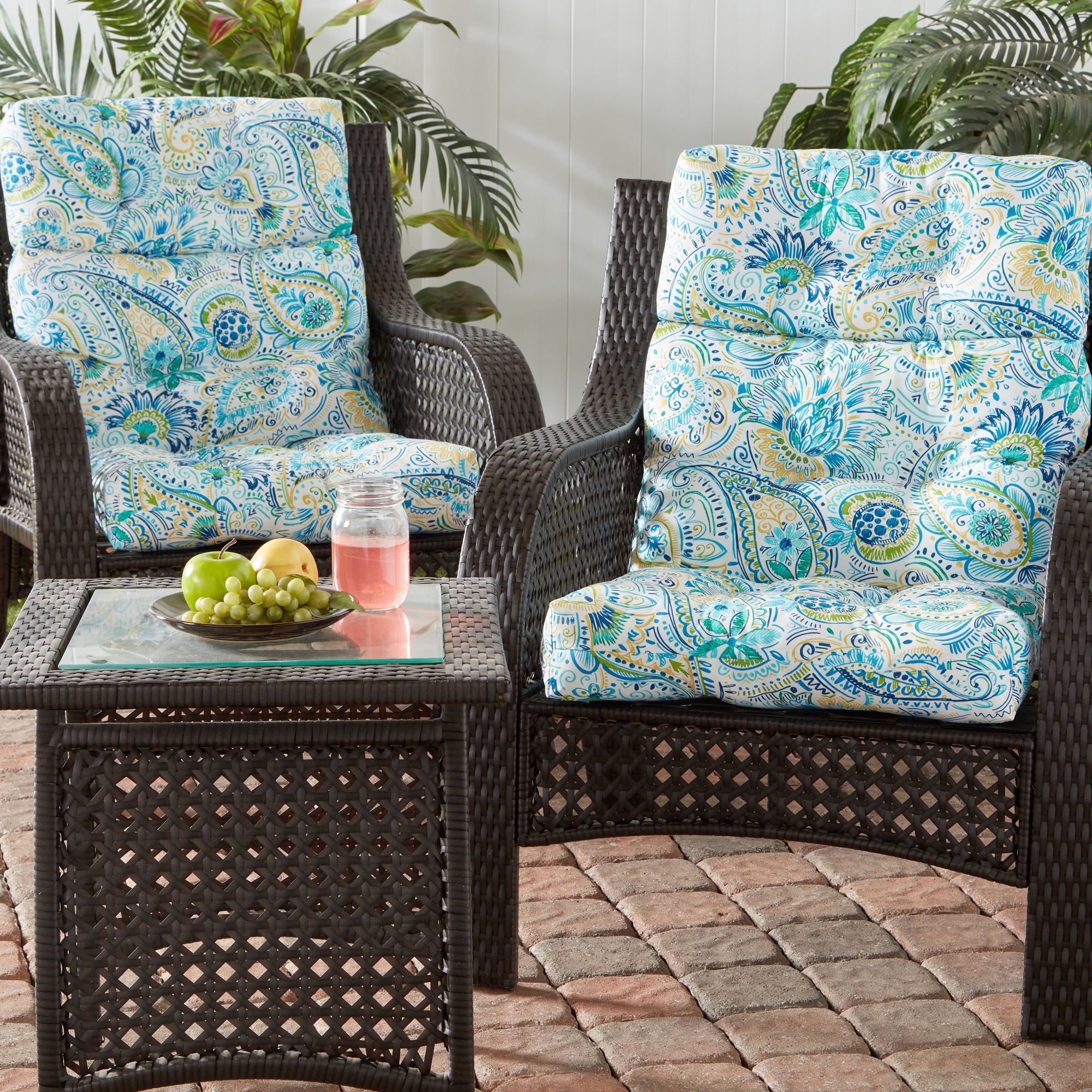 Greendale Painted Paisley 44-in x 22-in Outdoor High Back Chair Cushion (Set of 2) (Cushions Only)