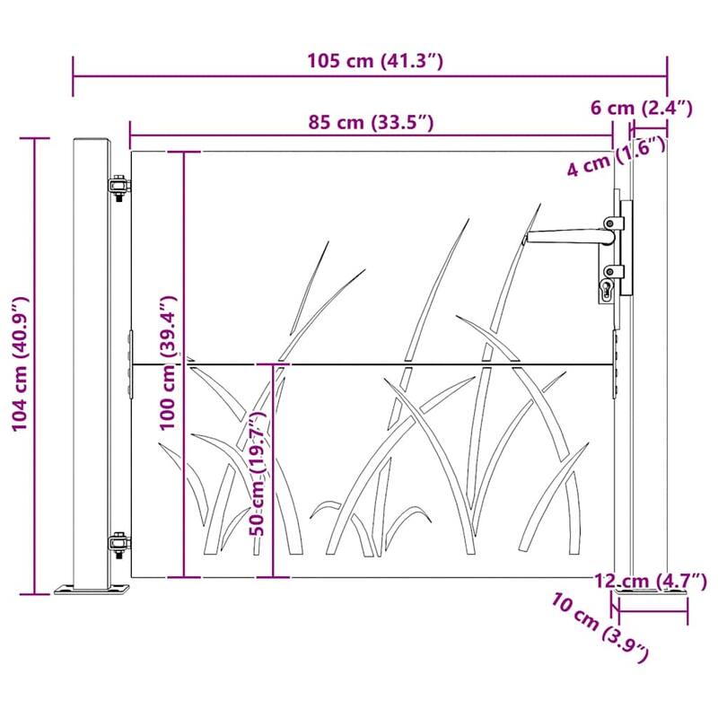 vidaXL Garden Gate 39.4x39.4" Corten Steel Grass Design - 43.3 x 41.3"