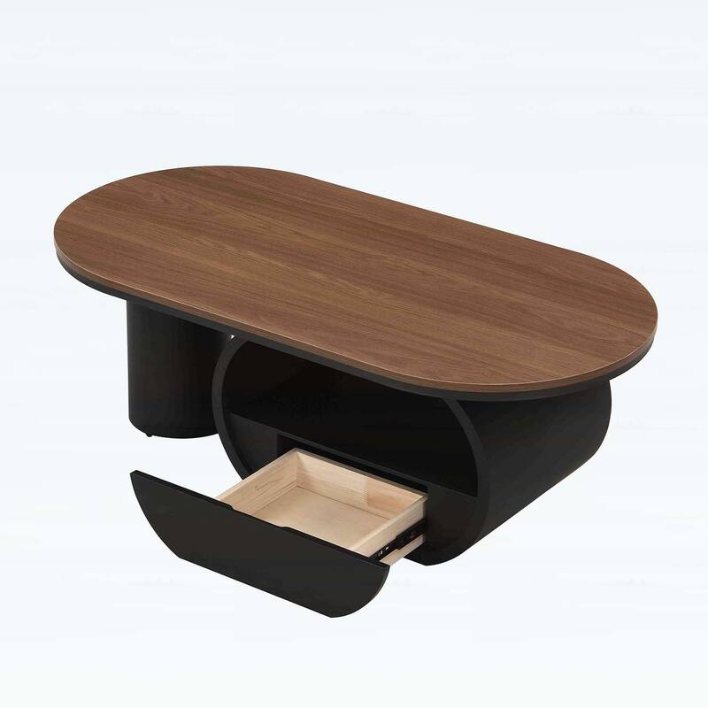 Modern Oval Coffee Table with Storage Drawer,Metal Frame for Living Room Elegance
