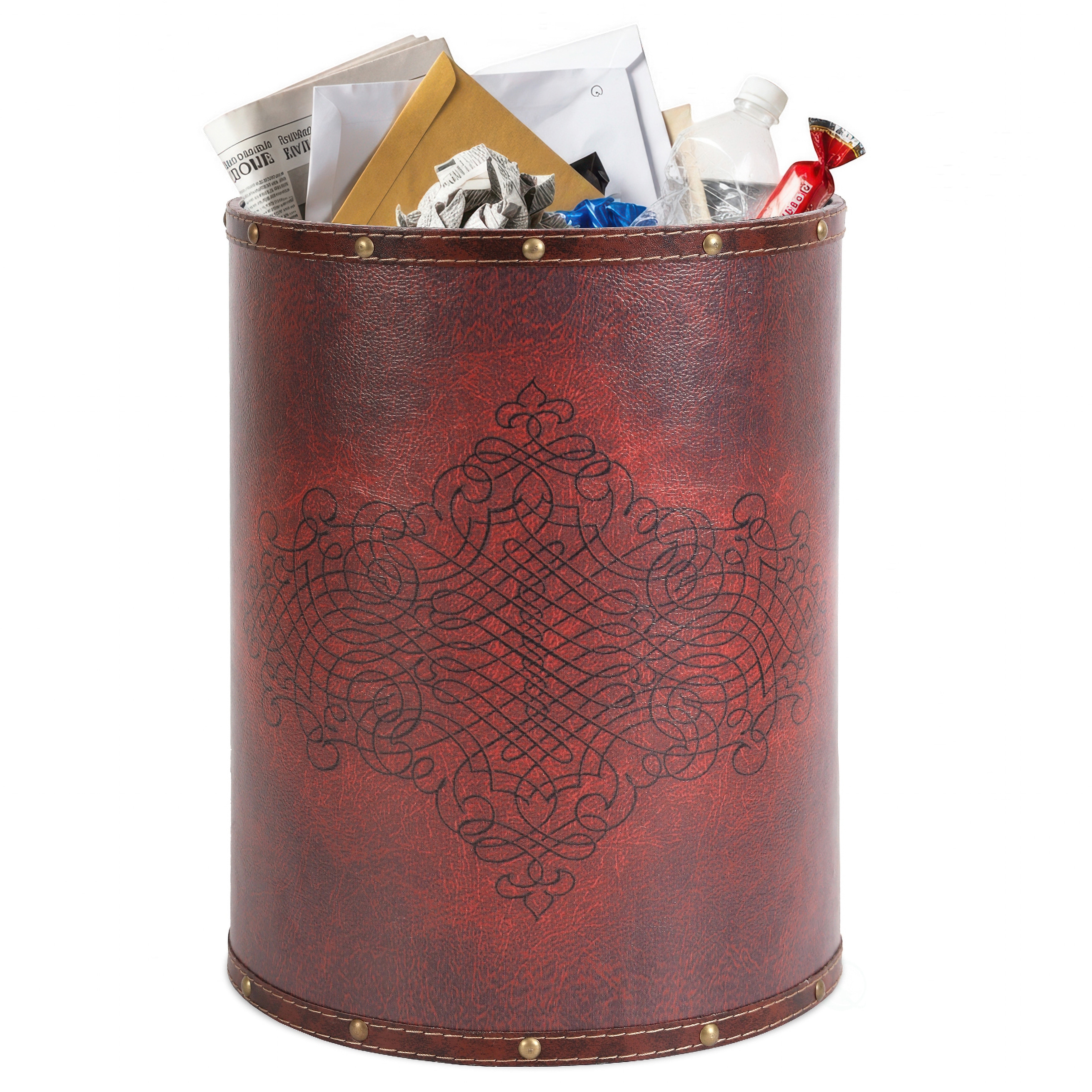 Faux Leather Antique Design Waste Bin