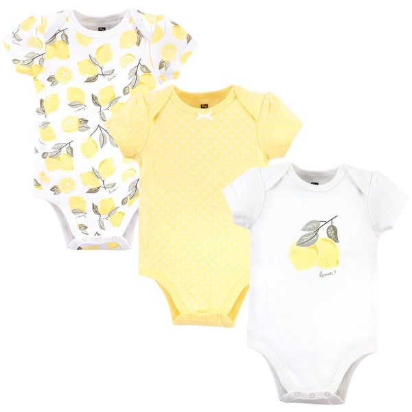 slide 1 of 1, Hudson Baby Infant Girl Cotton Bodysuits 3pk, Lemon 12-18 Months - Lemon