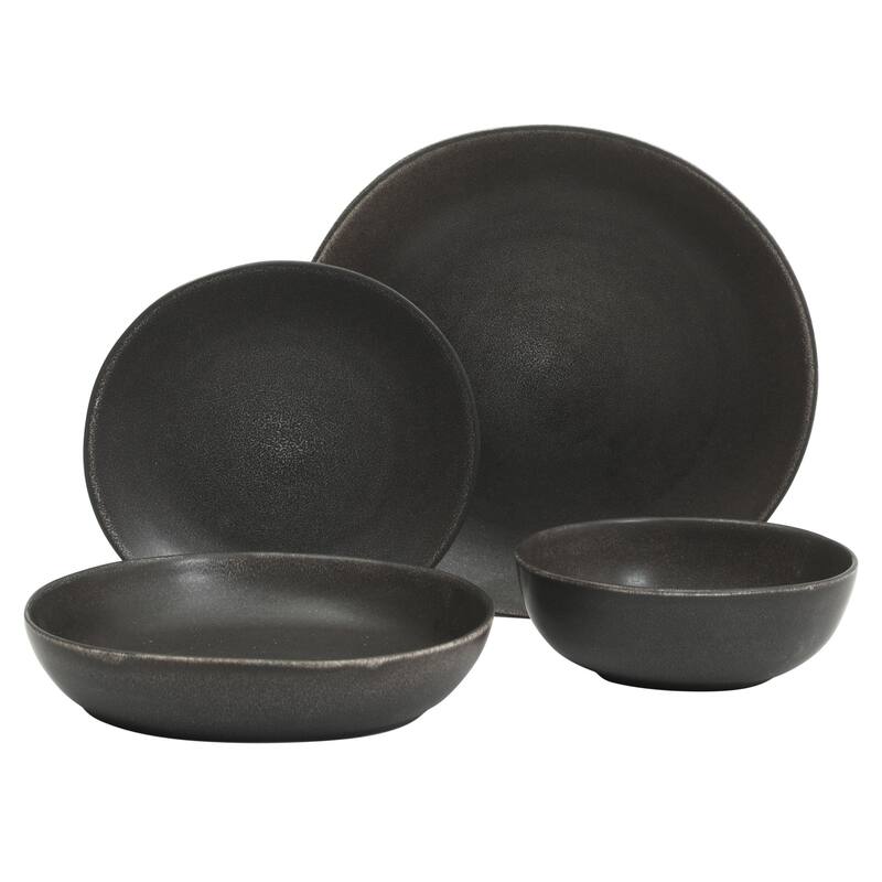 Gibson Elite Zion Mist 16 Piece Stoneware Reactive Glaze (Service for 4) Ceramic Plates and Bowls Modern Organic Dinnerware Set