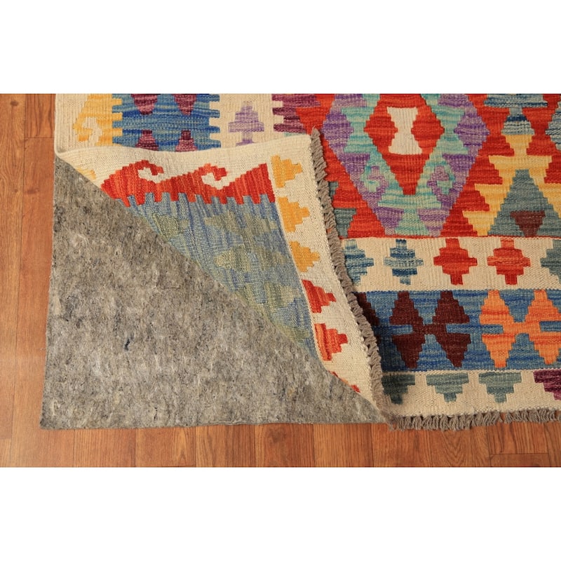 Geometric Kilim Oriental Area Rug Hand-Woven Wool Carpet - 8'5"x 11'5"