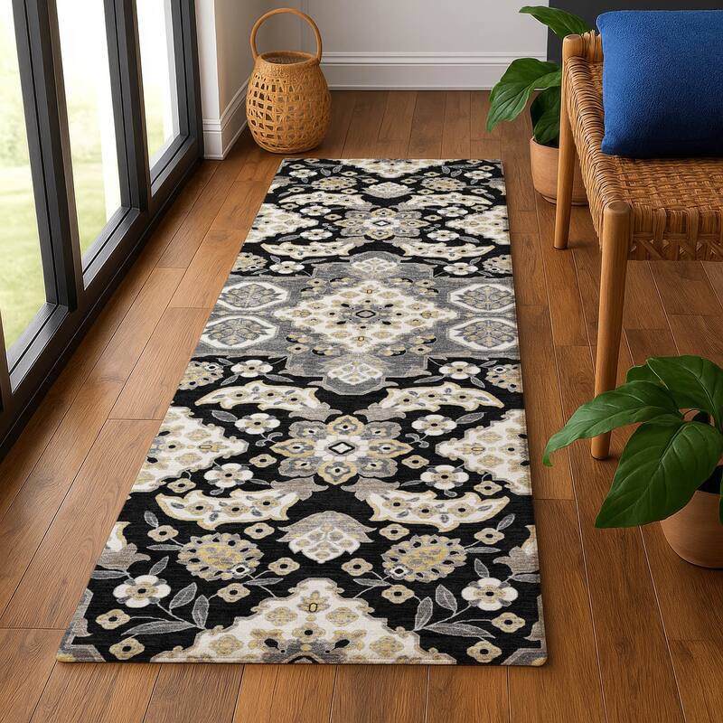 Premium Washable Super Soft Classic Traditional Mayfield Rug - Black - 2'3" x 7'6"