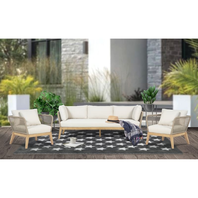 Cypress Teak Wood Outdoor Arm Chair with Rope Design