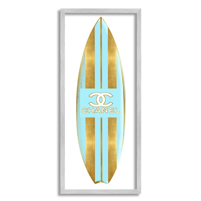 Stupell Striped Turquoise Surfboard Glam Designer Fashion Motif Framed Wall Art - Blue
