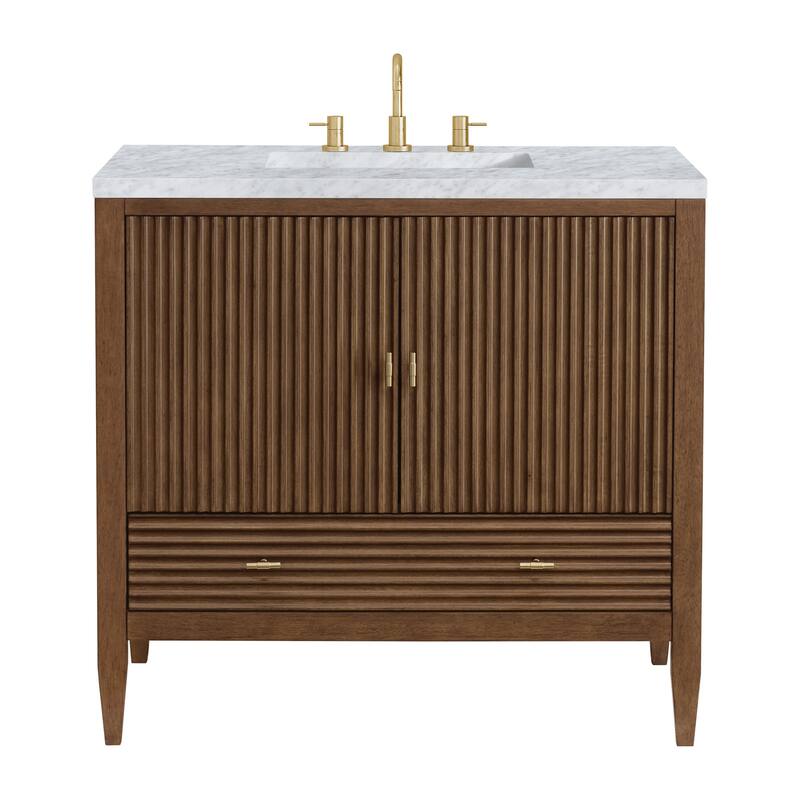 James Martin Vanities 485-V36-3CAR Myrrin 36" Single Basin Wood Vanity - Mid-Century Walnut - Walnut Finish