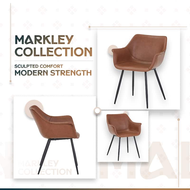 Markley Mid-Century Modern Vegan Leather Dining Chair - Waterproof Kitchen Side Chair with Matte Black Metal Legs