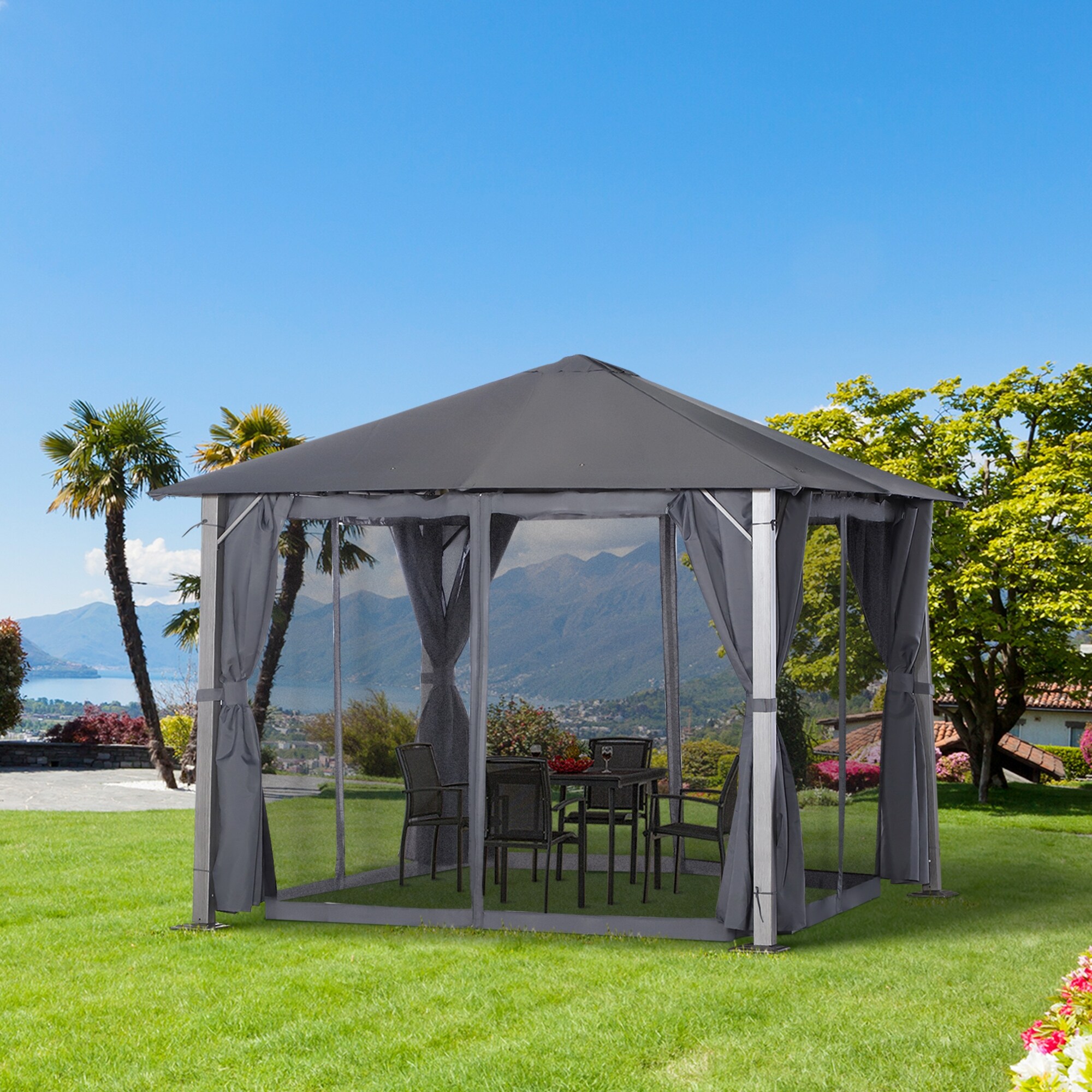 Outsunny 10 x 10 Soft Top Outdoor Pergola Canopy Gazebo with