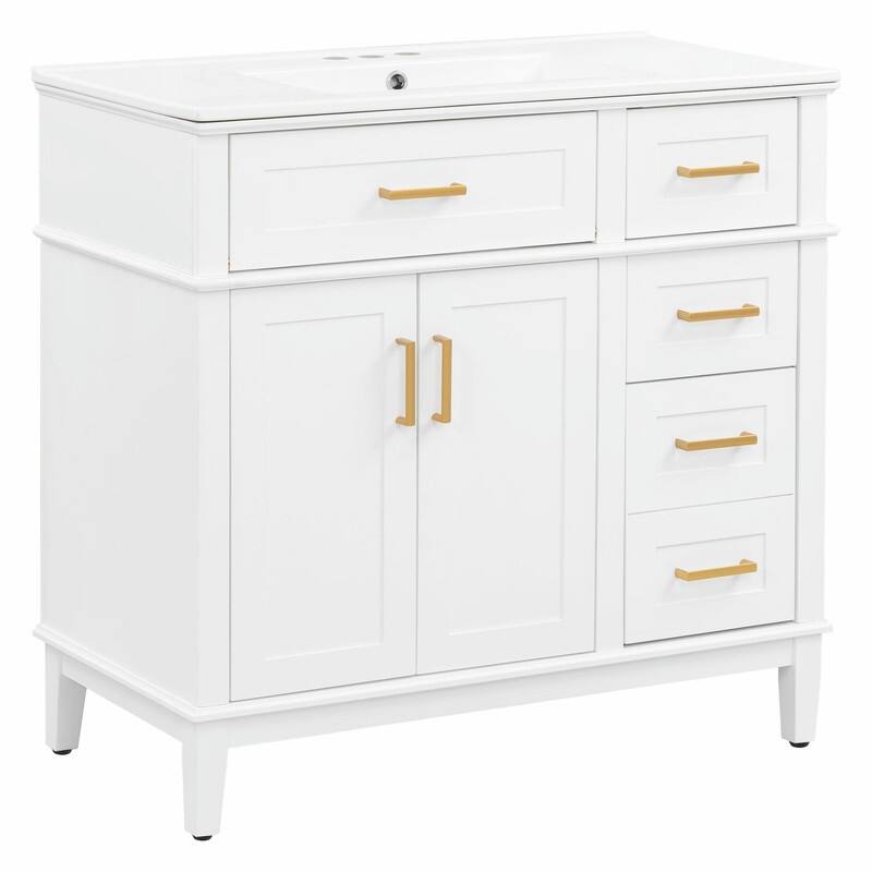 36" Modern Bathroom Vanity with Ceramic Sink, Soft-Close Door and 4 Storage Drawers