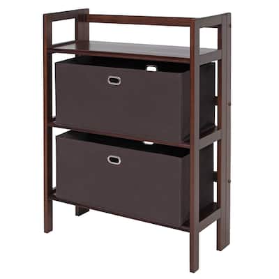 Torino 3-Pc Storage Shelf with 2 Foldable Fabric Baskets, Walnut and Chocolate - 27.8"W x 11.5"D x 38.5"H