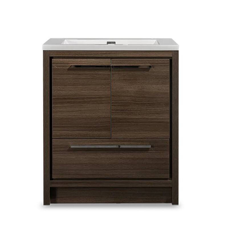 Freestanding Bathroom Vanity Set in Grey Oak with Integrated Solid Surface Sink