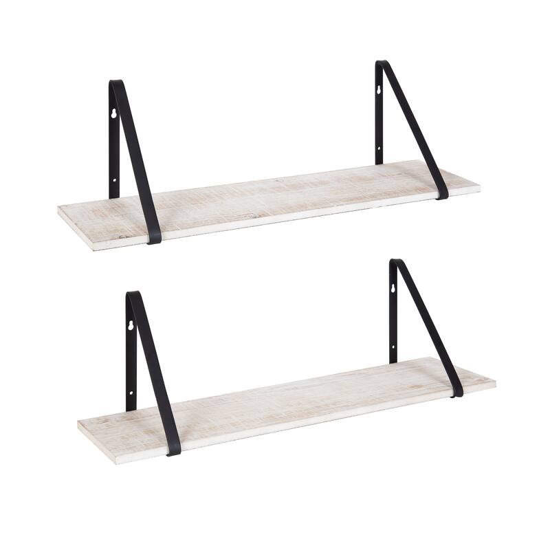 Kate and Laurel Soloman Wood 2 Piece Shelves with Metal Brackets - 2 Piece 28 inches - Whitewash/Black