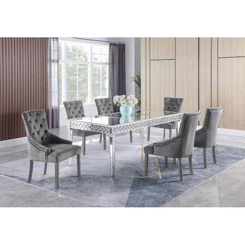 Best Master Furniture 7 Pieces Silver Mirrored Dining Set
